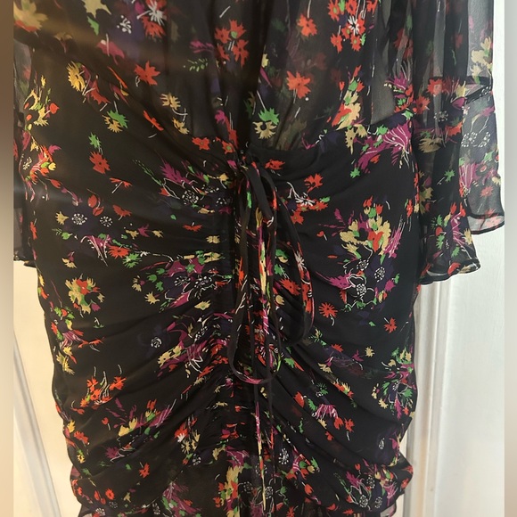 Veronica Beard Silk Black Floral V Neck Dress 14 - Picture 2 of 8